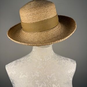 Natural Fiber Scala Sun Hat With Tan Woven Ribbon/Bow